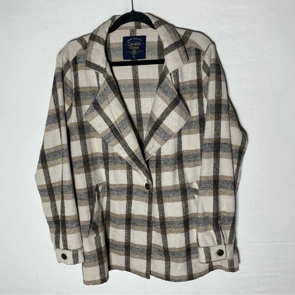 Cavalini Originals Cream Brown Plaid Blazer Style Light Jacket Shacket L